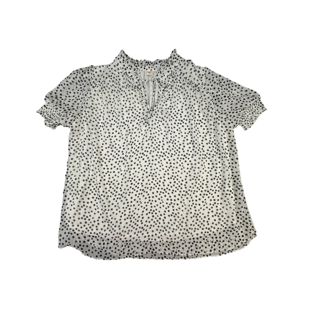 Anthropologie Autres Filles Blouse Women 1X White Polka Dot Tie Neck Romantic